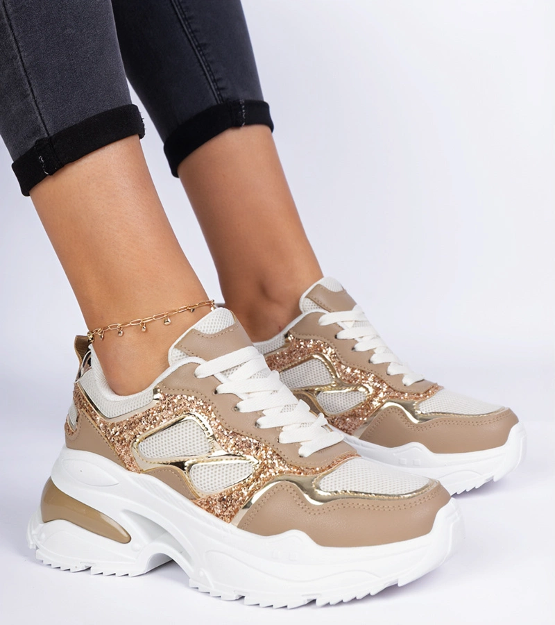 Hnědé dámské tenisky zdobené brokátem Sandoria