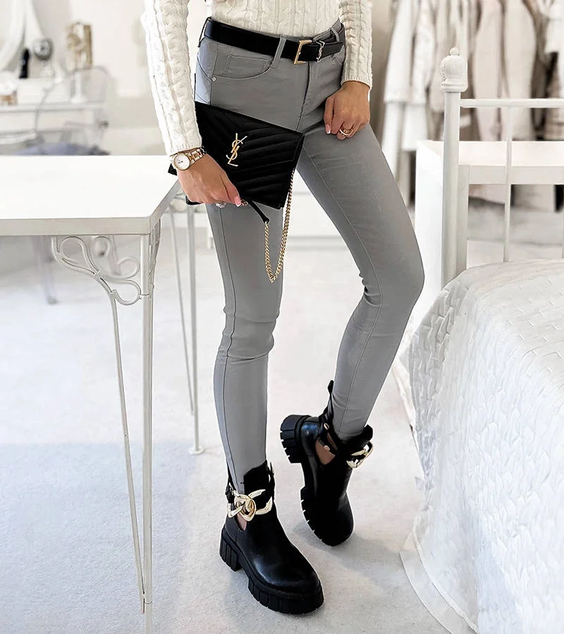 Šedé voskované kalhoty Vienna