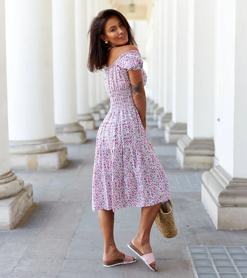 Růžové květinové midi šaty Bresciana