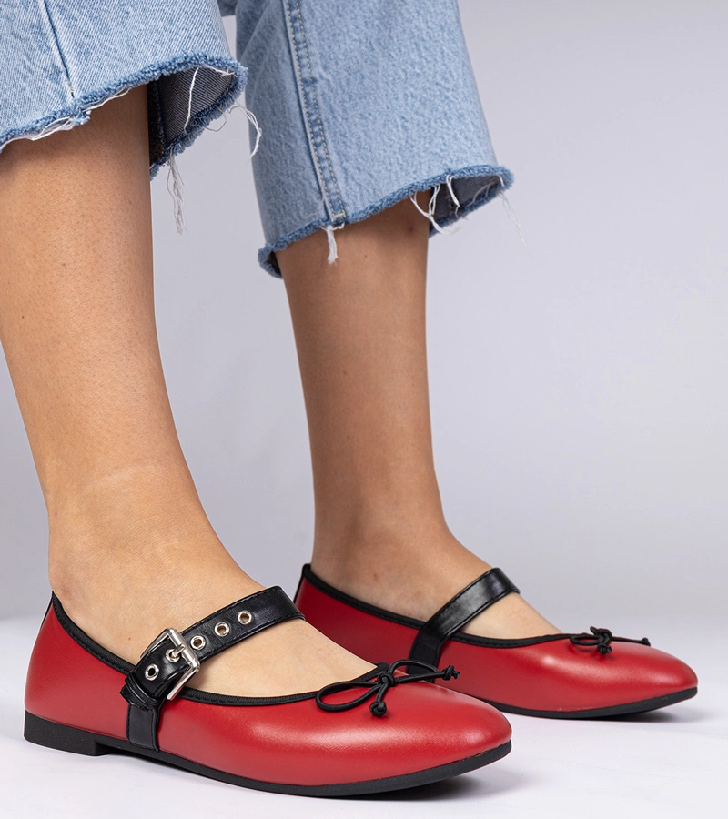 Červené dámské baleríny s mašlí Mansy