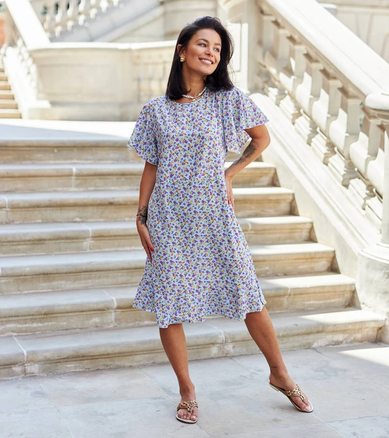 Modré květinové šaty Protasio