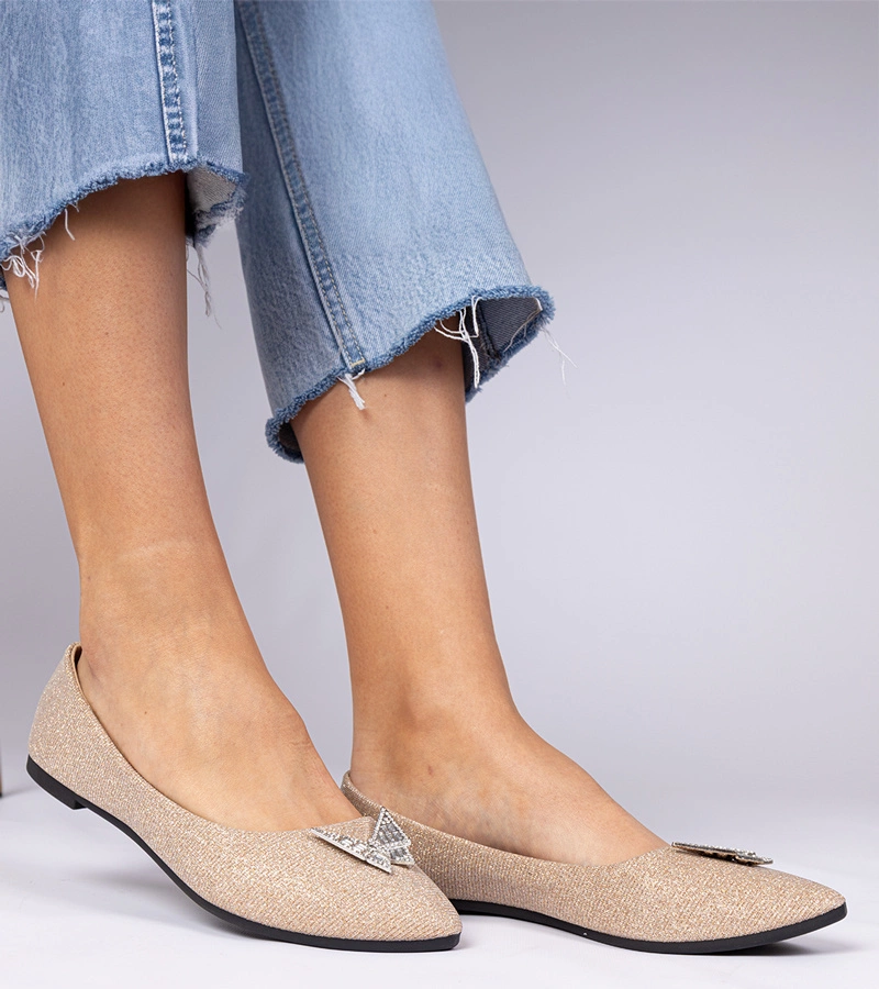 Šampaňské dámské balerínky třpytivé s motýlkem Denny