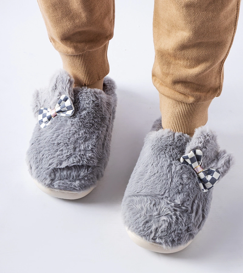 Šedé zateplené dámské pantofle s ušima Buga