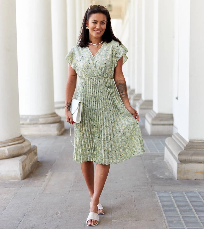 Zelené plisované květinové šaty Viminale