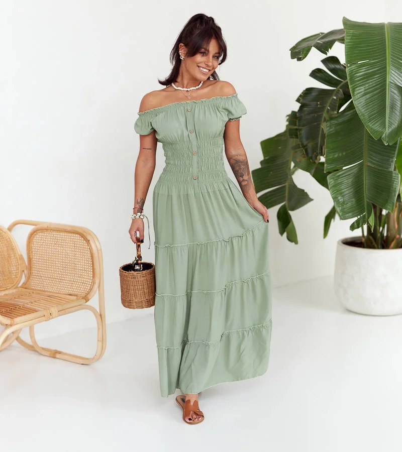 Zelené maxi šaty se záhyby Elenna