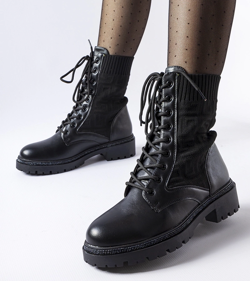 Černé punčochové botky s cirkóny Emanuele