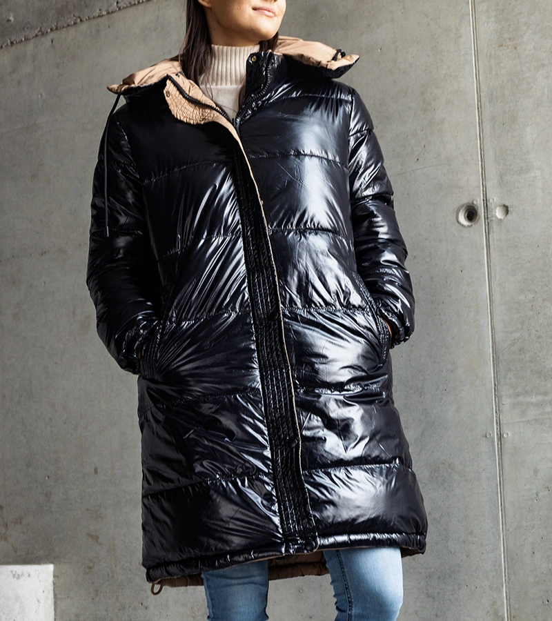 Černohnědá oboustranná dlouhá bunda Cesario