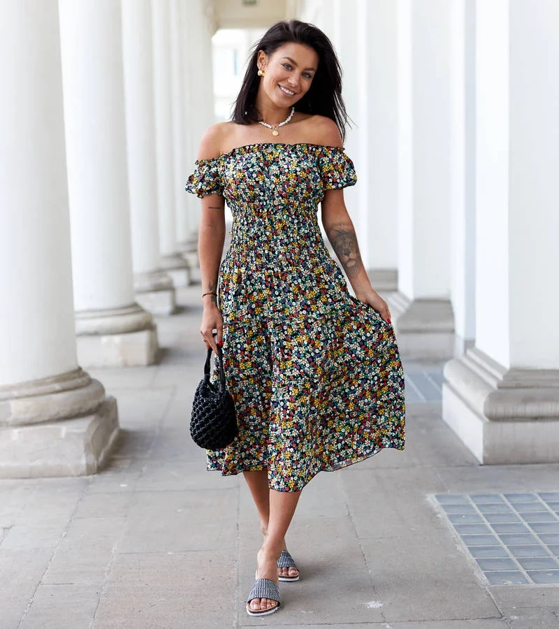 Černé květinové midi šaty Rosanna