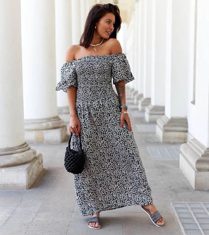 Černé květinové midi šaty Lioba