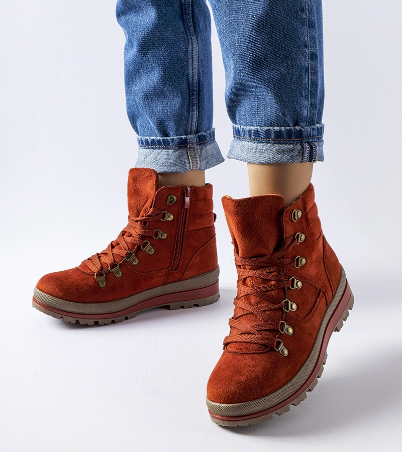 Červené zateplené trekové boty Mazara