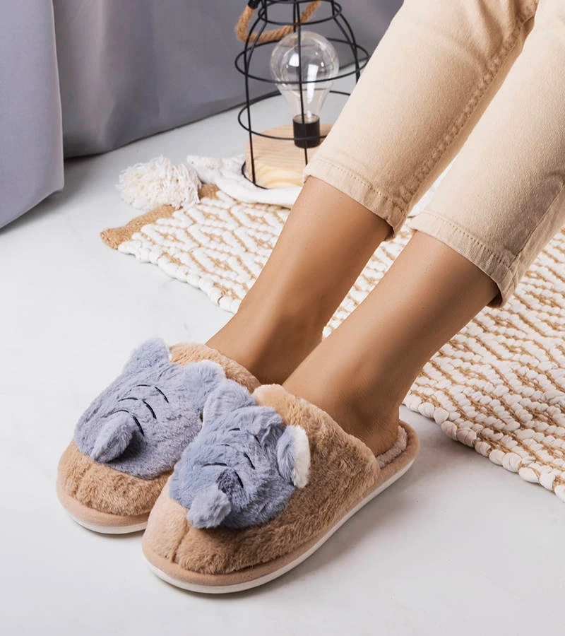 Béžové a šedé měkké pantofle Bee