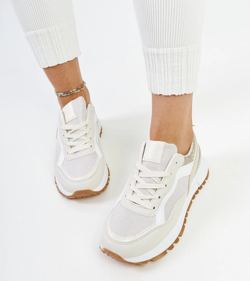 Bežové tenisky na platformě s třpytkami Evelia