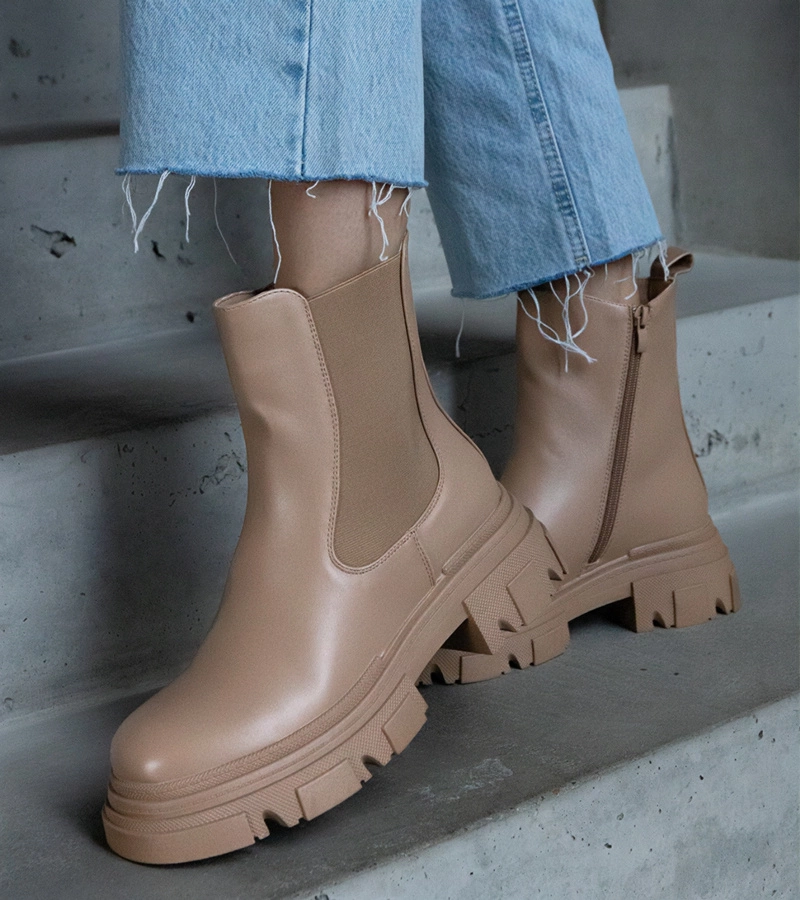 Béžové zateplené kotníkové boty na zip z eko kůže Amaris