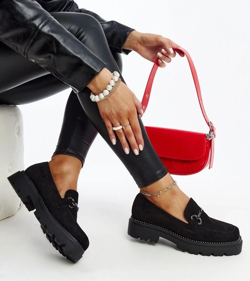 Černé semišové polobotky s koženou vložkou Kai