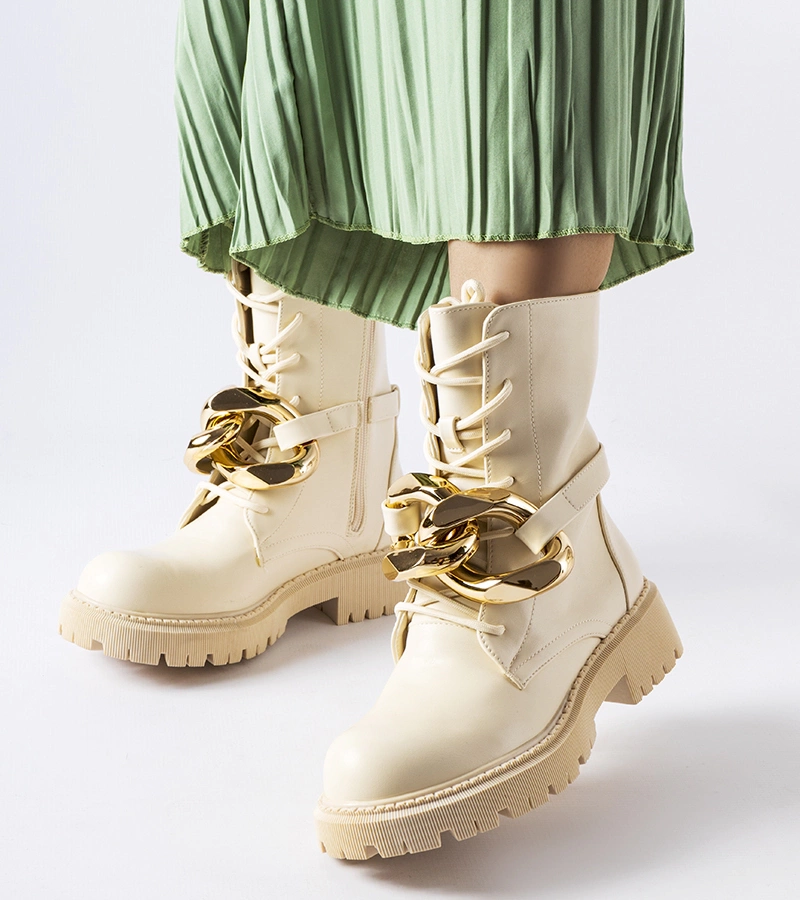 Béžové traperské boty s řetězem Galar