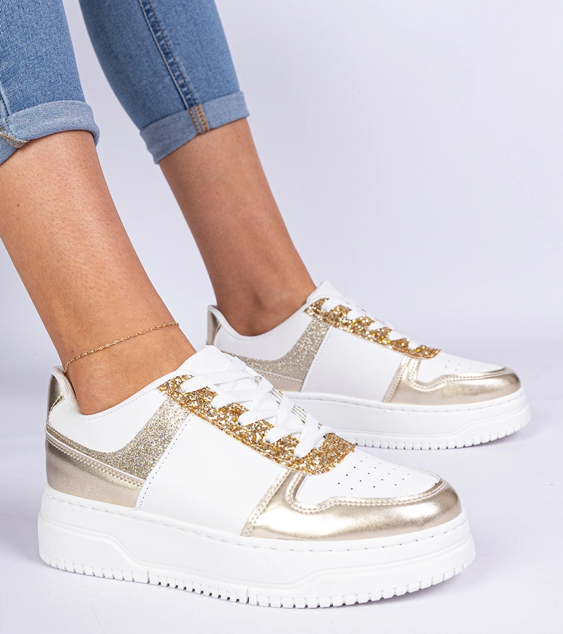 Zlaté dámské tenisky na silné podrážce zdobené třpytkami Dolla