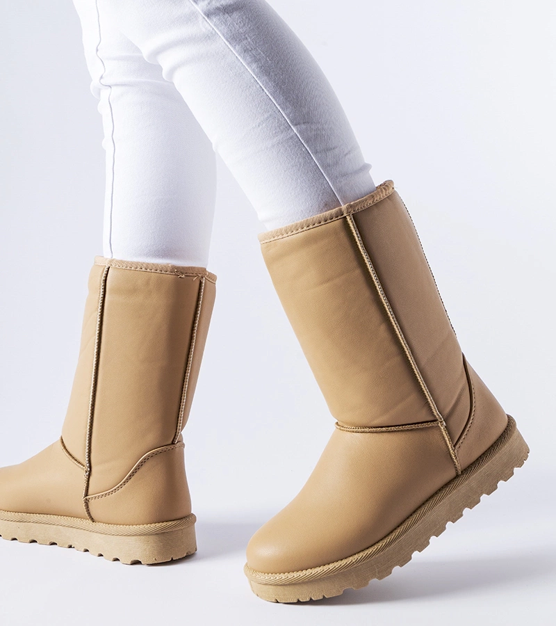 Hnědé klasické sněhule z ekokože Bobby