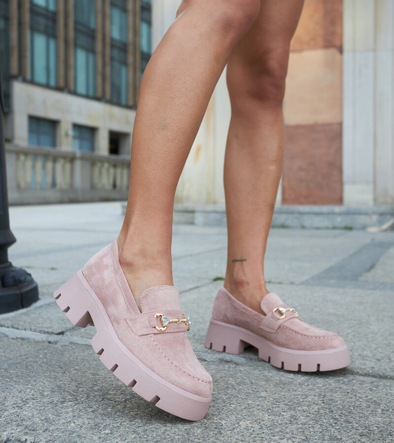 Růžové mokasíny s přezkou a zirkony Gaiola