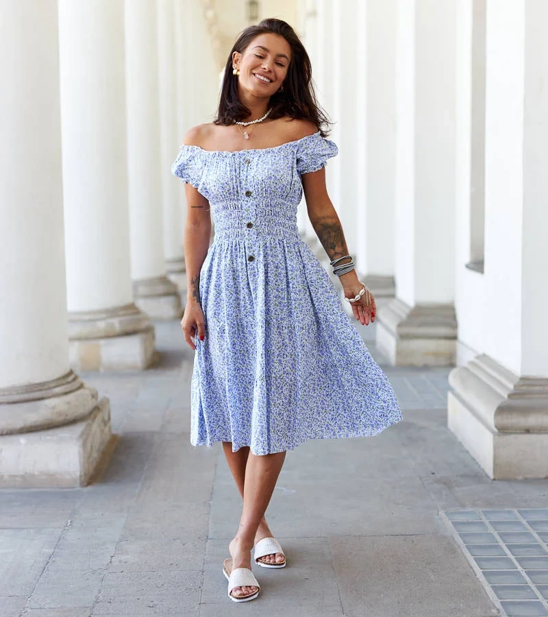 Fialové květinové midi šaty Bresciana