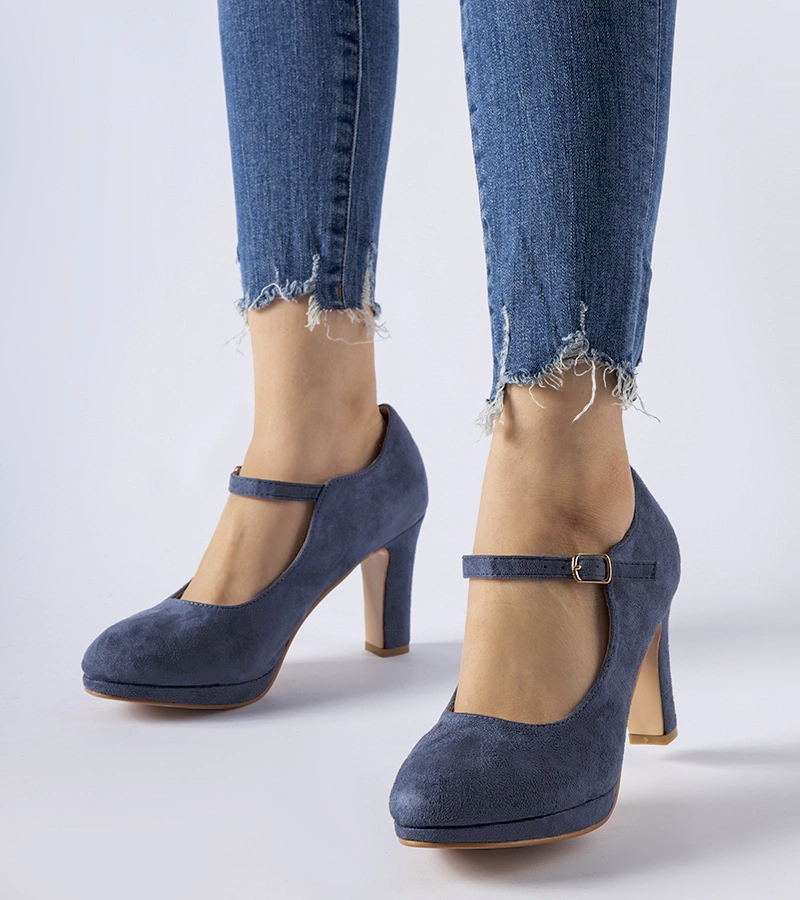 Modré boty na podpatku se zapínáním Serri