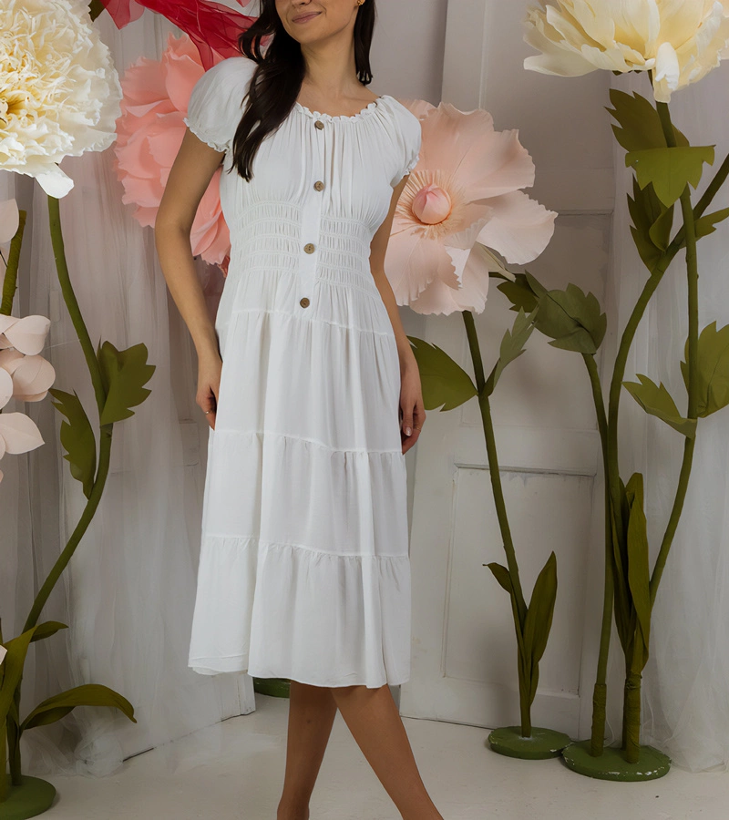 Bílé midi šaty s krátkým rukávem Marisla