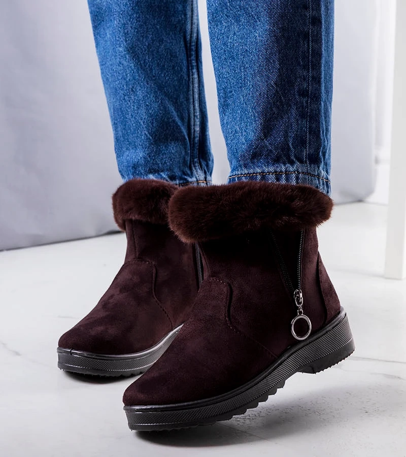 Hnědé zateplené sněhule se zipem Katalina