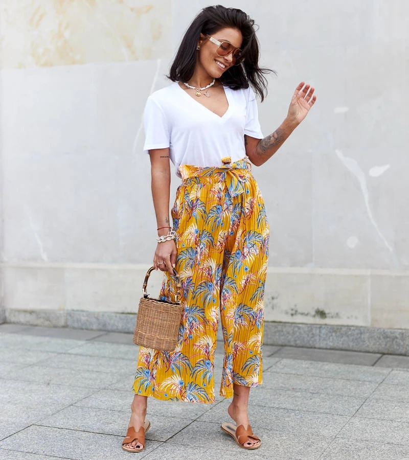 Žluté dámské široké plisované kalhoty Sijam