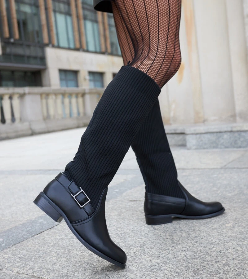 Černé kozačky s elastickým svrškem Casanova