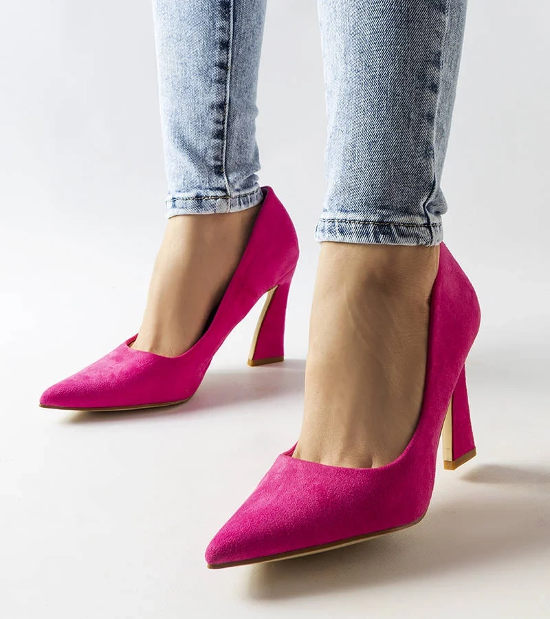 Růžové asymetrické lodičky na jehlovém podpatku Linda