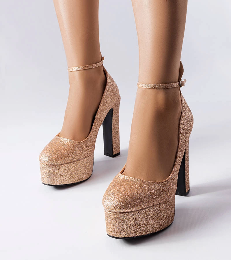 Béžové brokátové lodičky Bellamy na jehlovém podpatku