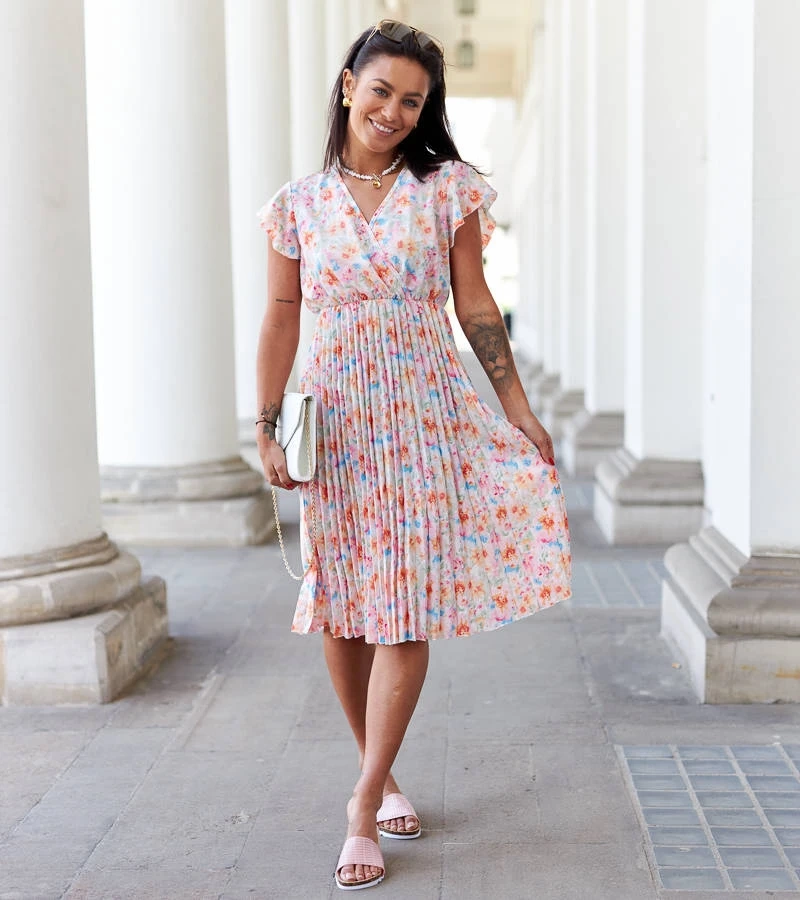 Ottavio růžové květované plisované šaty