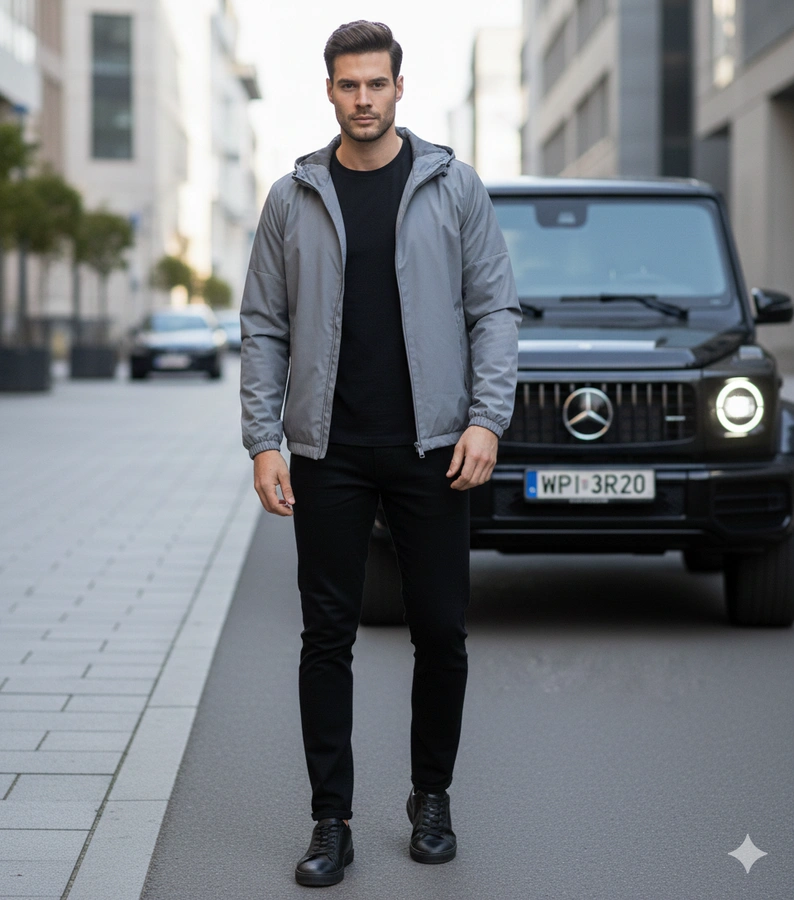 Šedá pánská větrovka Brault s kapucí