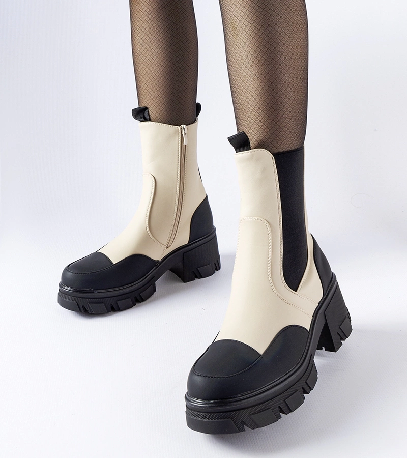 Bežovo-černé nášlapné robustní botky Mafalda