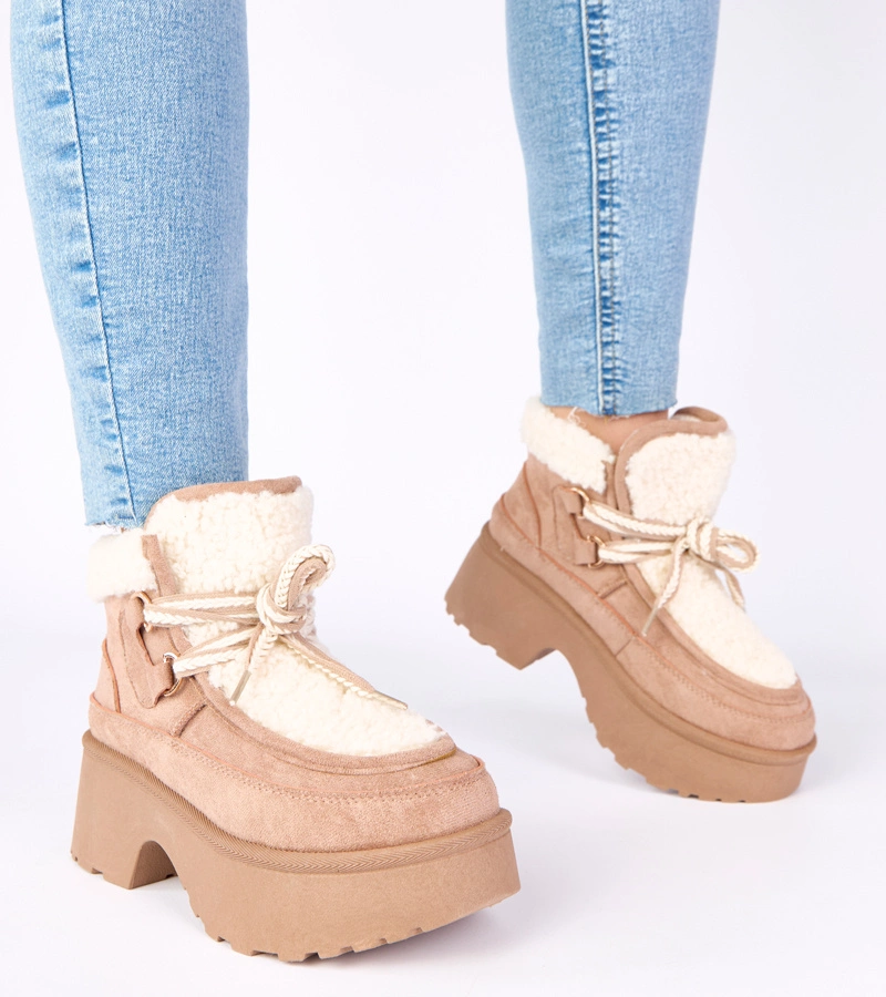 Tmavě béžové sněhule s kožíškem na platformě Ziza