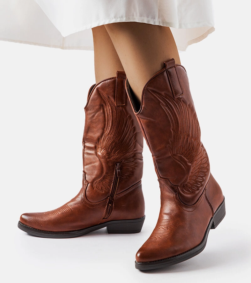 Hnědé kovbojské boty se vzorem Olinda