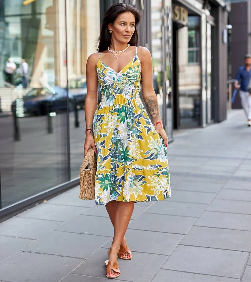 Žluté květinové mini šaty Brugnetto