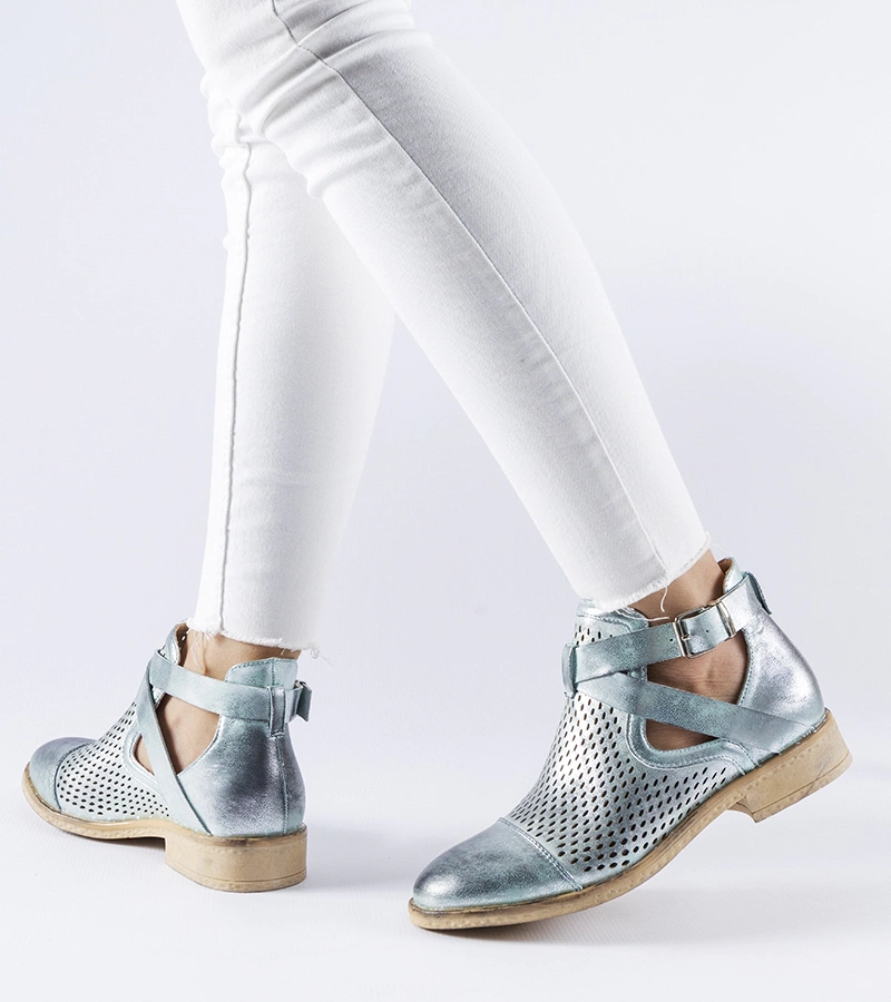 Zelené ažurové hluboce vykrojené kotníkové boty Kooter