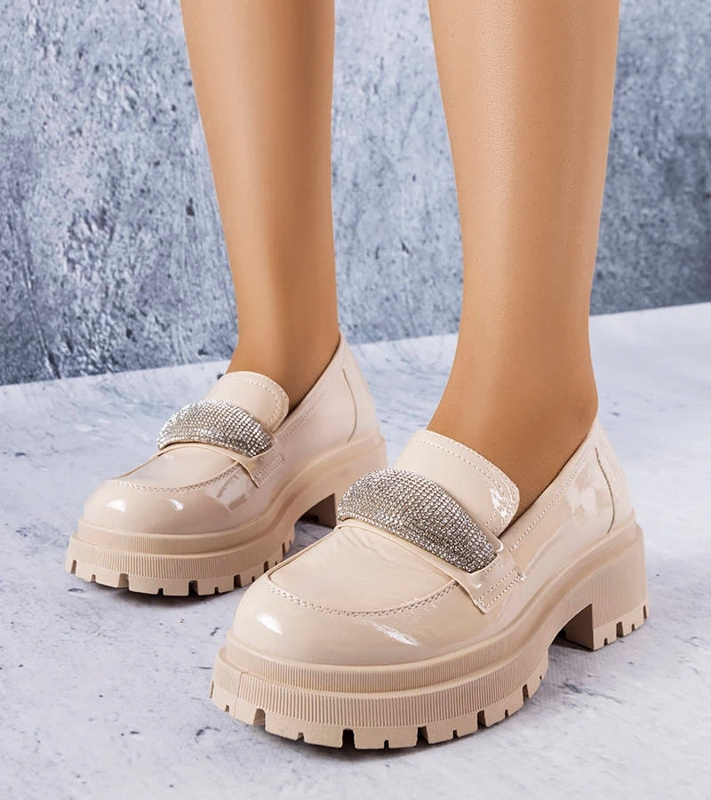 Béžové lakované polobotky se zirkony Mouss