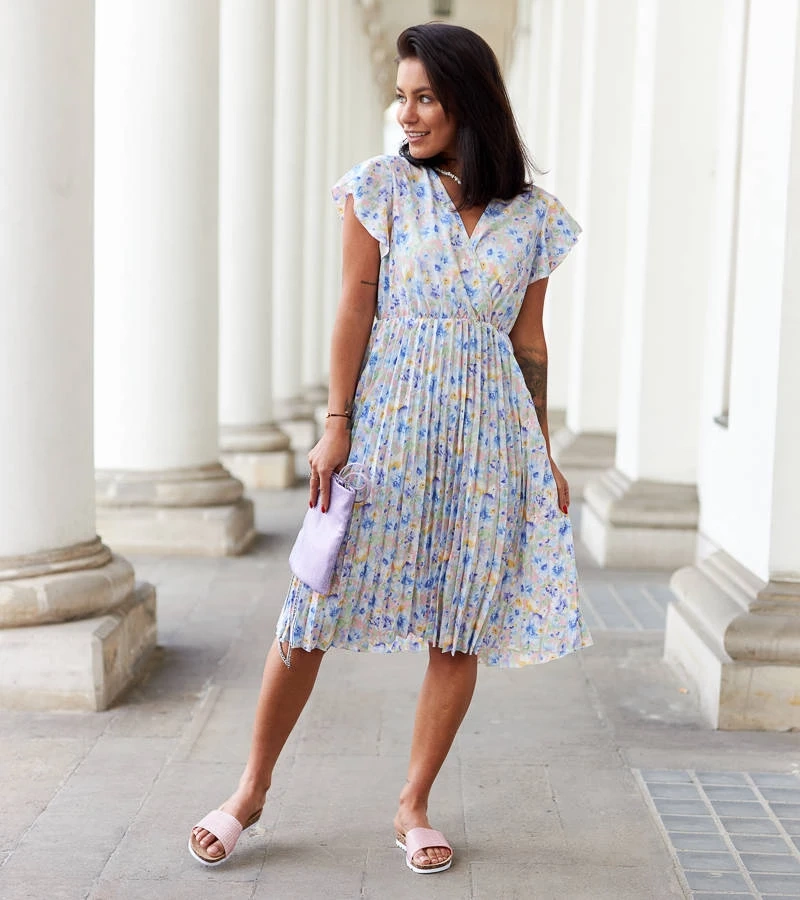 Bílé květinové plisované šaty Ottavio