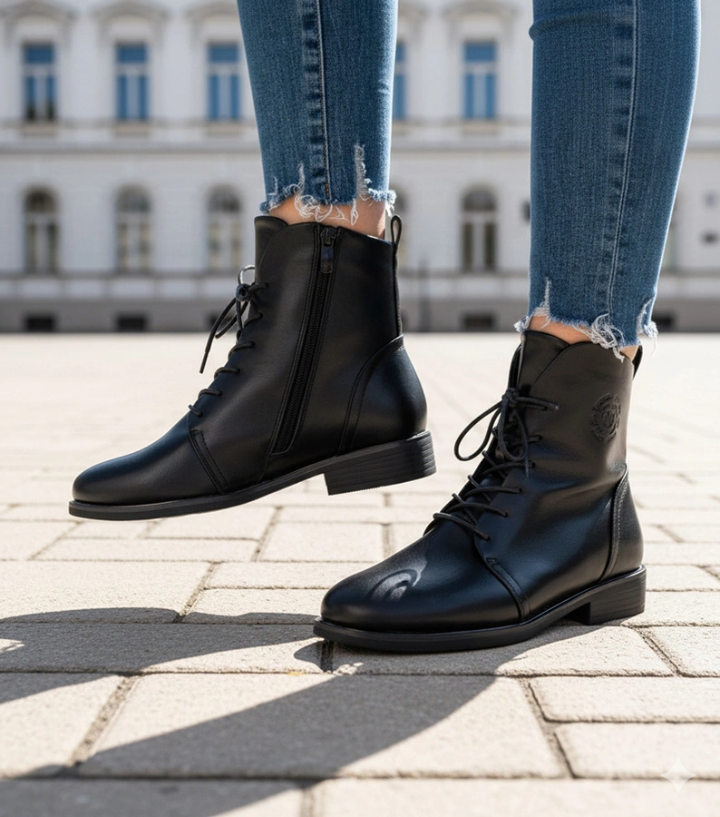 Černé šněrovací kotníkové boty se zateplením Eladia