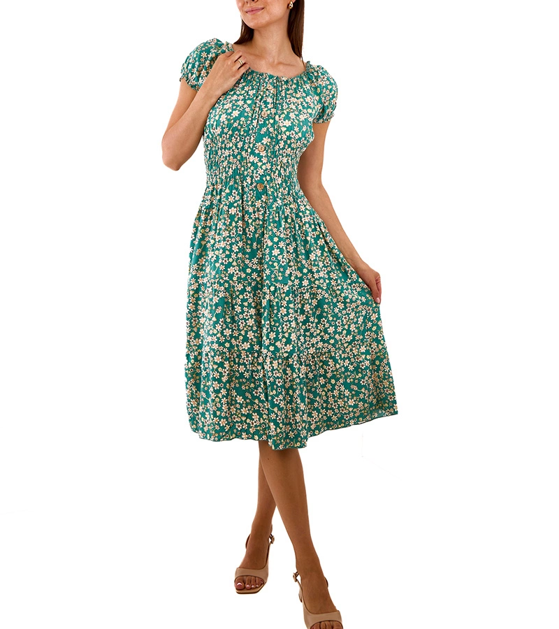 Zelené midi šaty s krátkými rukávy Allania