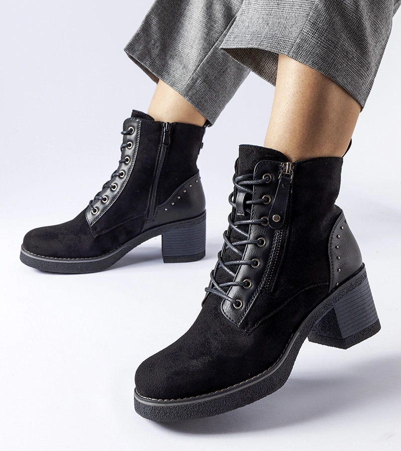 Černé kotníčkové boty na podpatku z ekosuede Graziella