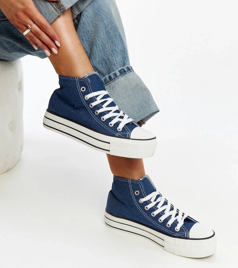 Džínové vysoké tenisky na silné podrážce Bagy