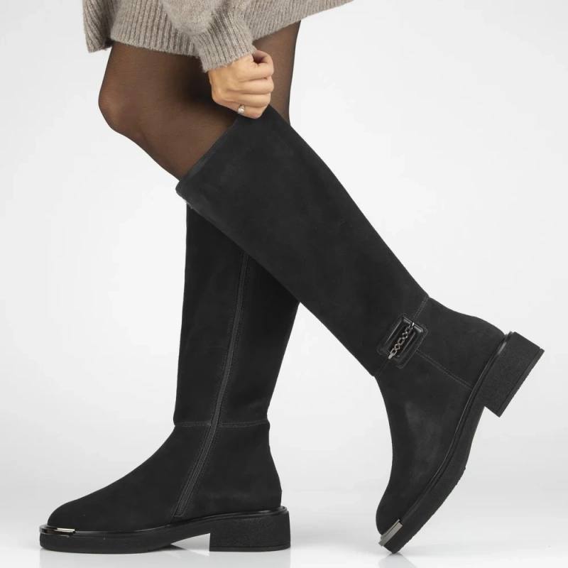 Grafitové kozačky z přírodní semiše s ozdobnou špičkou Charlie