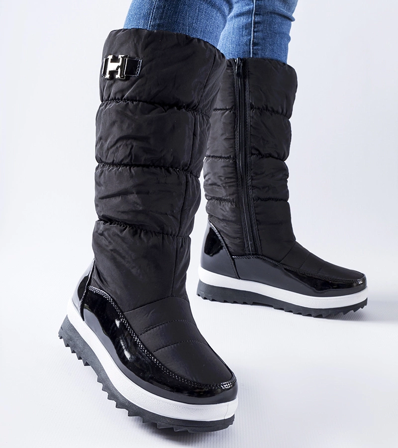 Czarne ocieplane wysokie śniegowce Canneto - Černé vyteplené vysoké sněhule Canneto