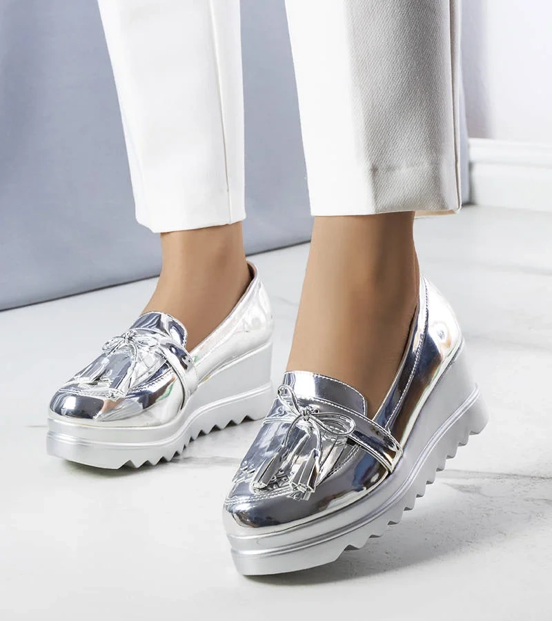 Stříbrné boty na platformě Cleo s podpatky