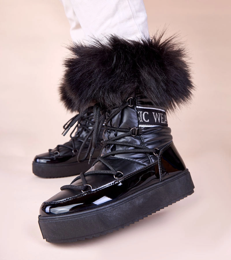 Černé šněrovací sněhule s kožíškem Alison