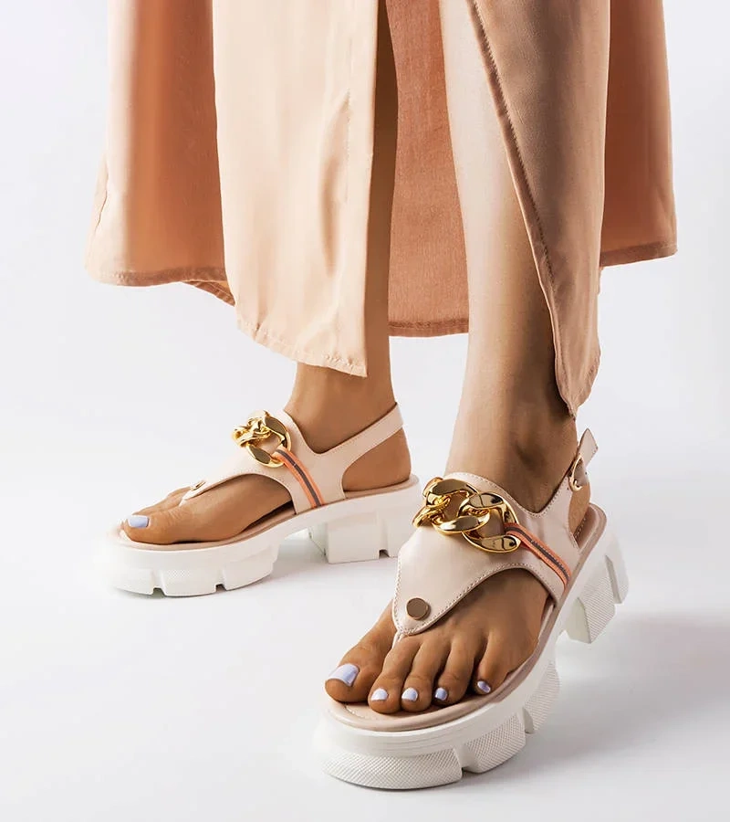 Béžové sandály Breana - japonské sandály na pevné podrážce