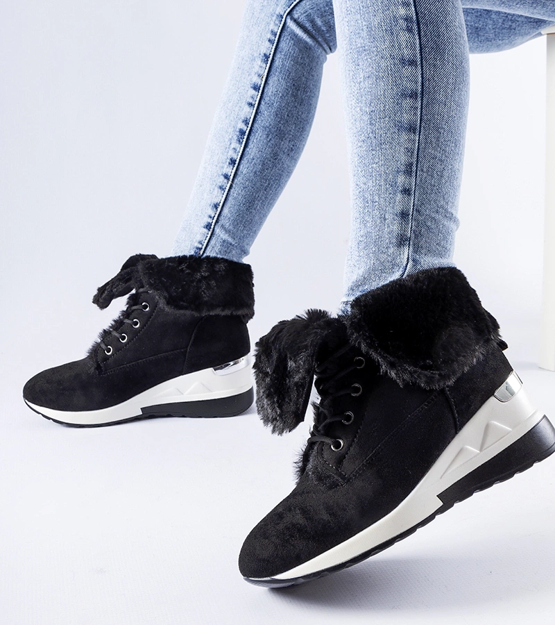 Černé zateplené tenisky na platformě Wesley