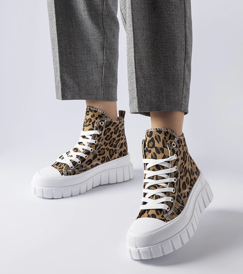 Hnědé platformové tenisky s leopardím vzorem Fiave